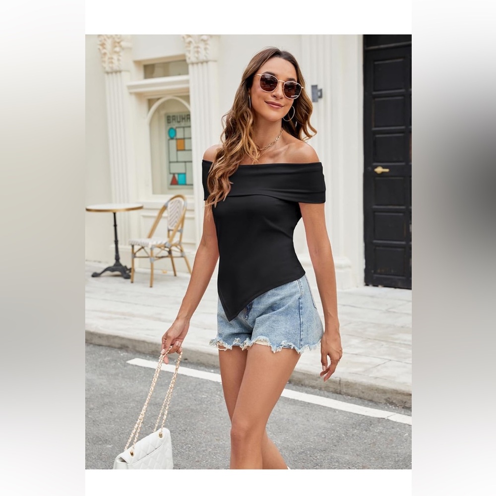 NWT Black Off-Shoulder Asymmetrical Women's Top